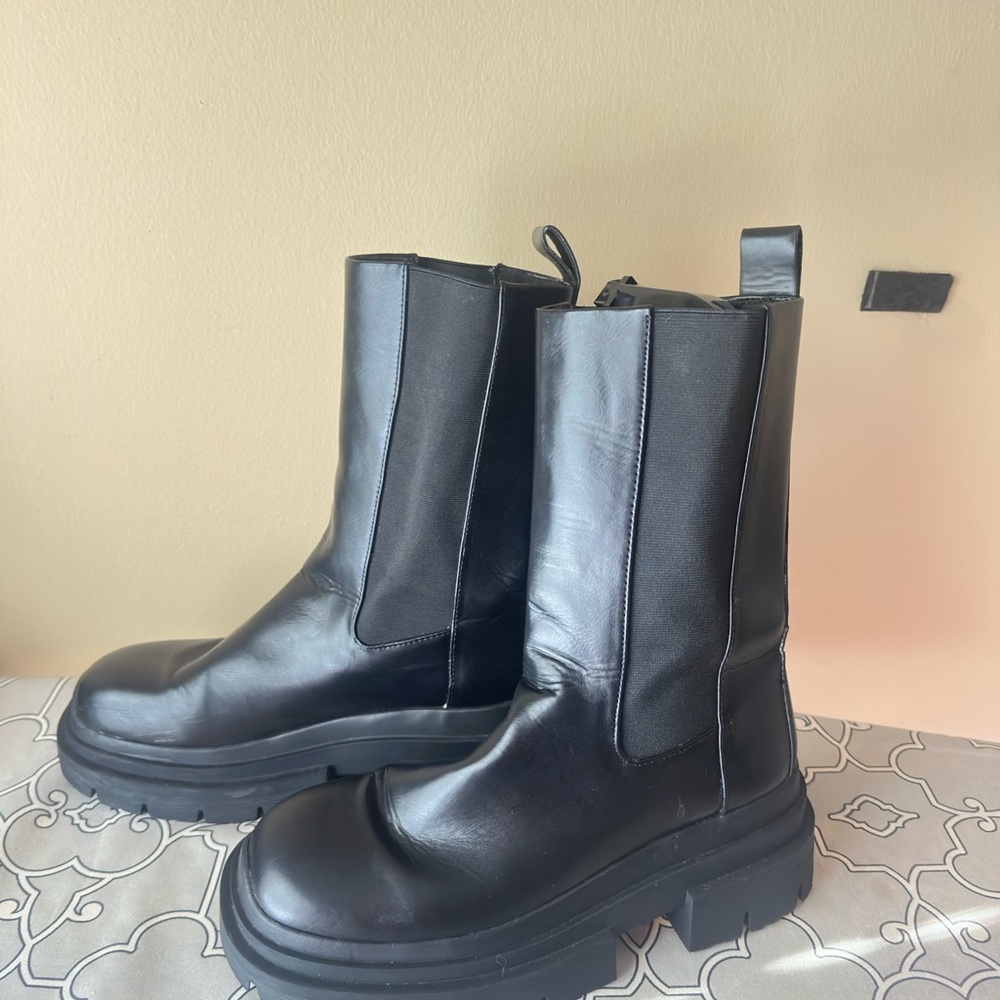Zara Black Faux Leather Moto Boots